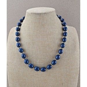 Vintage unbranded Blue Beaded Necklace with Beads Gold-tone Spacers  17.5" L